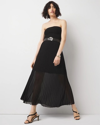White button-front pleated maxi skirt